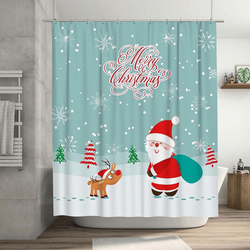 

TU Christmas Shower Curtain Santa Claus Holiday Festive Reindeer Bathroom Decor Xmas Pattern Waterproof Home Textile Gift 90x180cm35x71in
