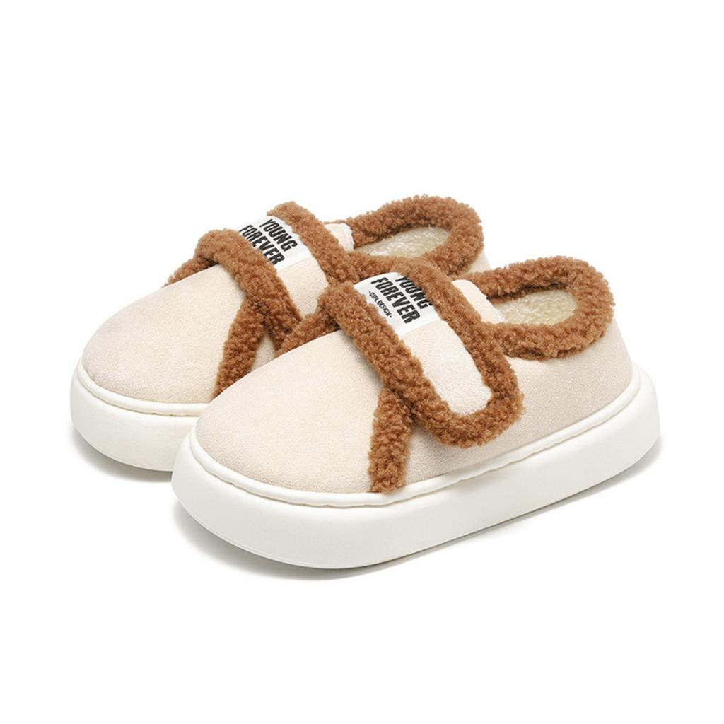 Cotton Slippers for Women To Wear Outdoors In Winter, Indoor Home with Thick Soles and Plush Insulation Bag and Velcro Cotton Shoes