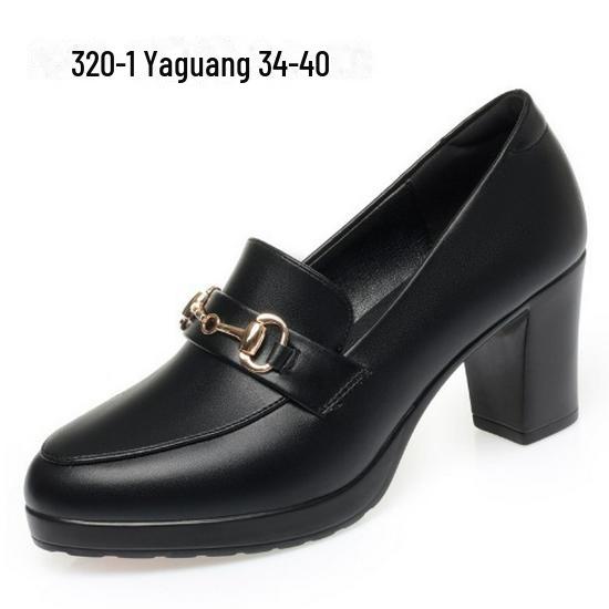 Women's Deep-Cut Pointed High Heels - 2023 Spring/Autumn, Mid-Heel Red Leather Shoes for Middle-Aged Women