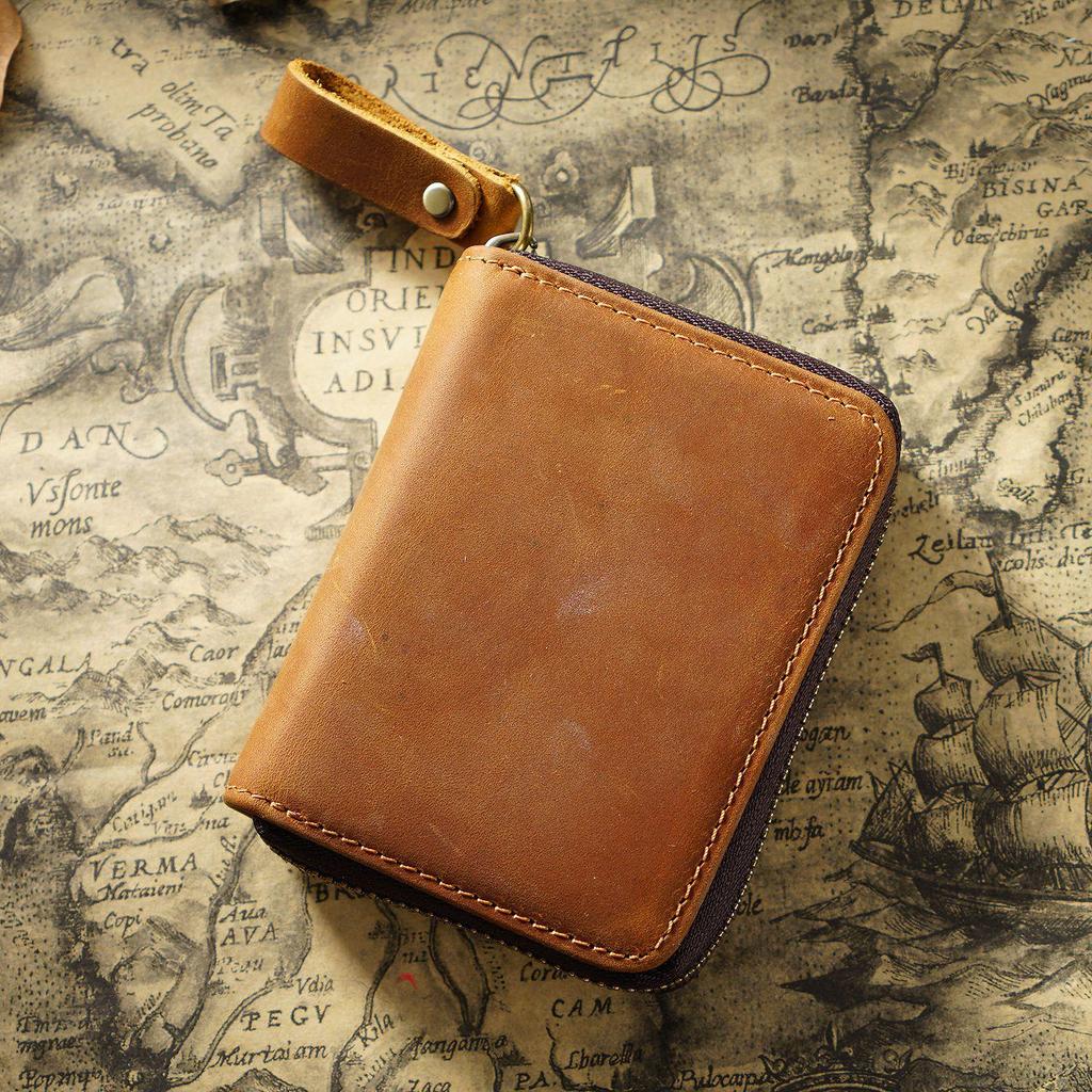 Genuine Leather RFID-Blocking Accordion Card Holder with Multi-Card Slots & Retro Coin Purse