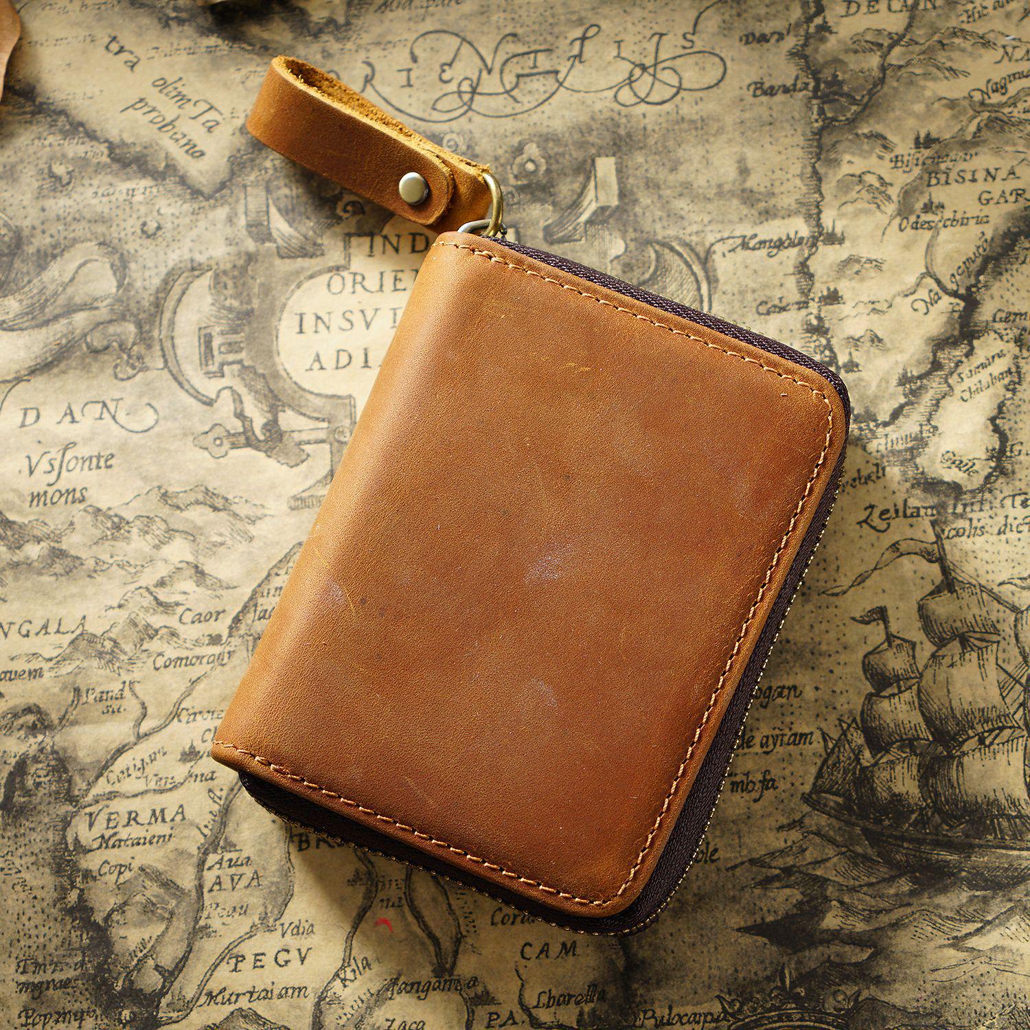

Genuine Leather RFID-Blocking Accordion Card Holder with Multi-Card Slots & Retro Coin Purse