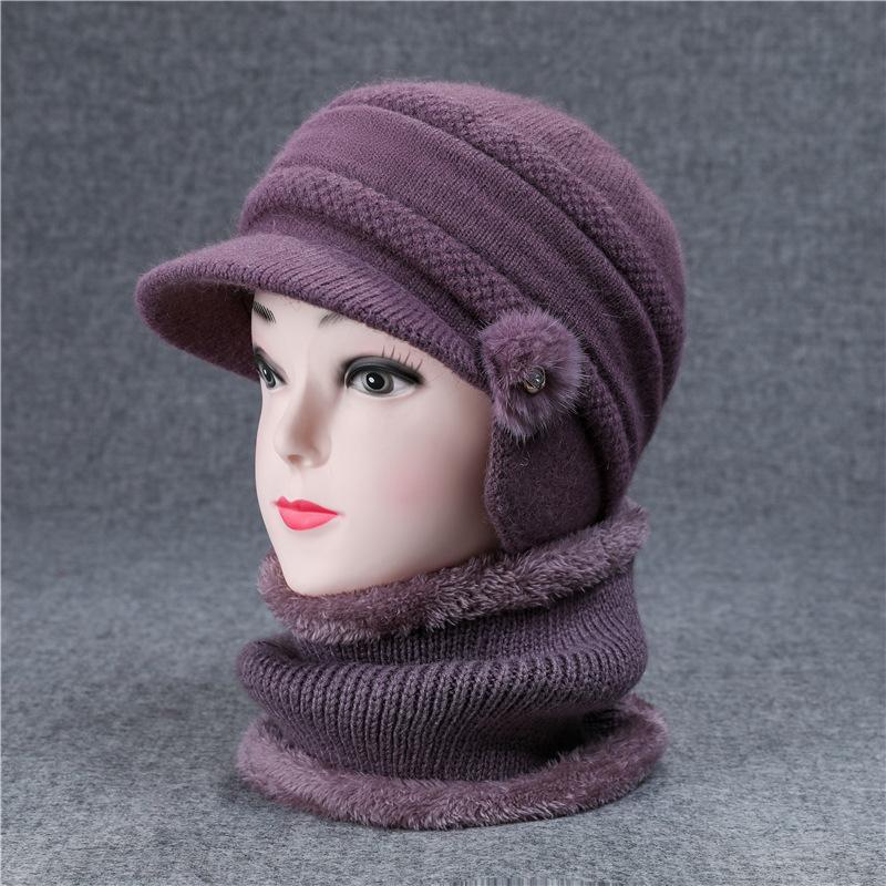 Hat Female Winter Warm Ear Hat Grandmother Mother Wool Hat Cold Old Lady Knitted Hat