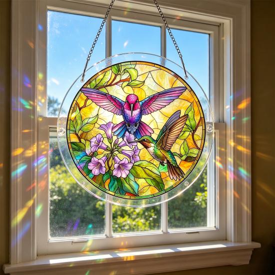 Sun Catcher Puzzle Acrylic Suncatcher Durable Clear Acrylic Colorful Patterns Window Decoration for Doors Garden