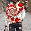 Spring and Autumn Round Neck 3D Love Printed Top Valentine's Day Themed T-shirts Fashionable Casual Long Sleeved Men's T-shirts