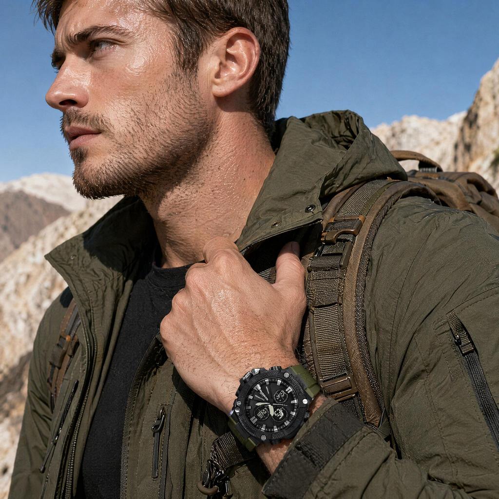 Skmei 2604 Relógio Digital Tático Masculino Verde Militar Hora Dupla Resistente à Água 50M