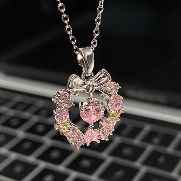 Romantic Cherry Blossoms Flower Necklace For Women Shiny Crystal Zircon Butterfly Flower Pearl Clavicle Chain Girl Party Jewelry