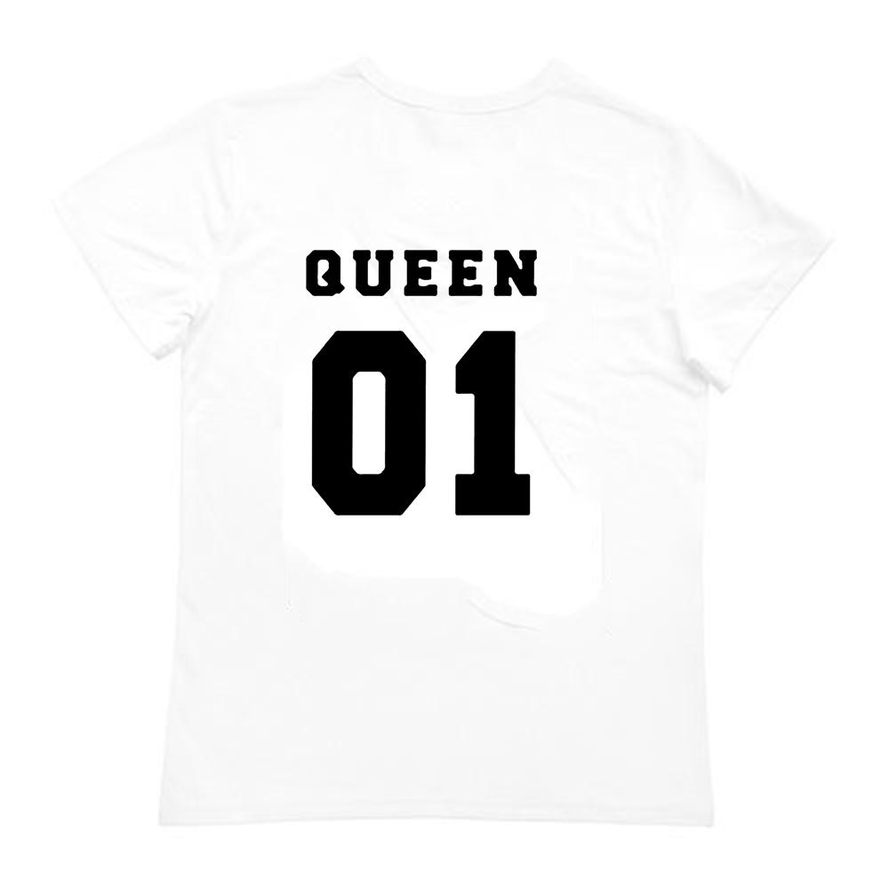King Queen Letter Crown Printed Black White T Shirts Summer Casual O Neck Short Sleeve Tees