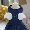 Dog Clothes Light/Deep Blue Denim Puppy Summer Clothes Wings Decor Clothing Dog Dresses Apparel Dog Harness Clothes Girls Dress