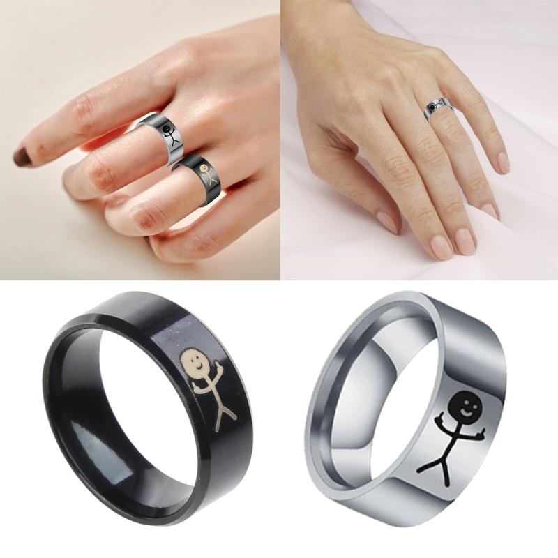 Titaniums Steel Hip Hop Doodles Ring Simple Funny Middle Fingers Ring Costume Props Party Jewelry Gift for Men Women