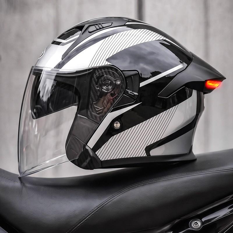 Smart LED Tail Light Motorcycle Helmet 3/4 Open Face ABS Full Protection Universal Fit Men Women