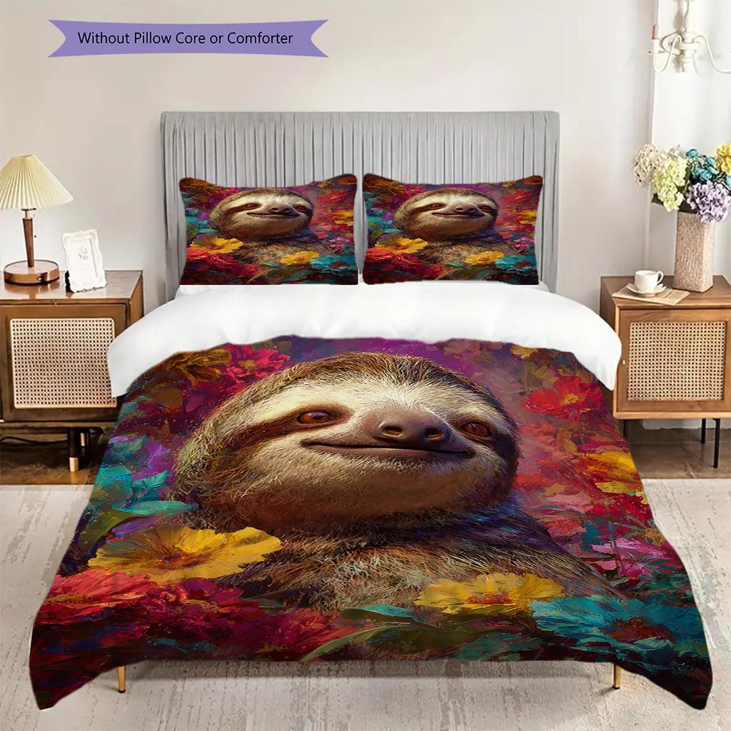 Sloth Pattern Bedding Quilt Set Quilt Cover Pillowcase Home Decoration Birthday Gift (1 * Duvet Cover + 2 * Pillowcase, Without Core)