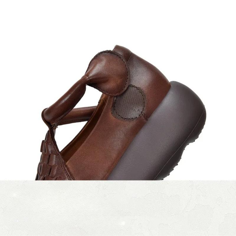 Johnature Hand Woven Genuine Leather Women's Shoes Comfortable Versatile Thick Soled Sandals