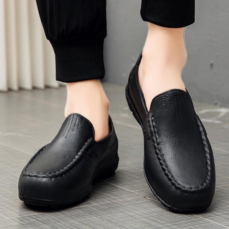 Large Size Small Leather Shoes Men Lazy One Pedal Driving Shoes British Trend Lightweight Men Doudou Shoes Men