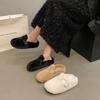 Women's Retro Lightweight and Comfortable Non-slip Heightening Winter Warm Plush Lining Non-slip Durable Casual Cotton One-step Half Slippers