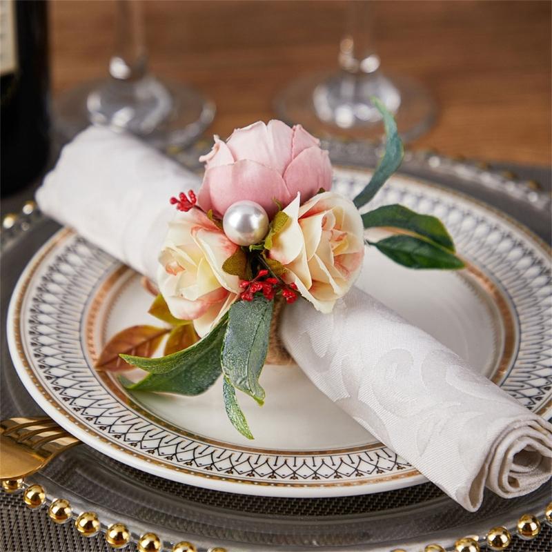 Pack of 6 Elegant Floral Table Decors Napkin Rings Faux Flower Napkin Rings Unique Table Decors for Various Occasion