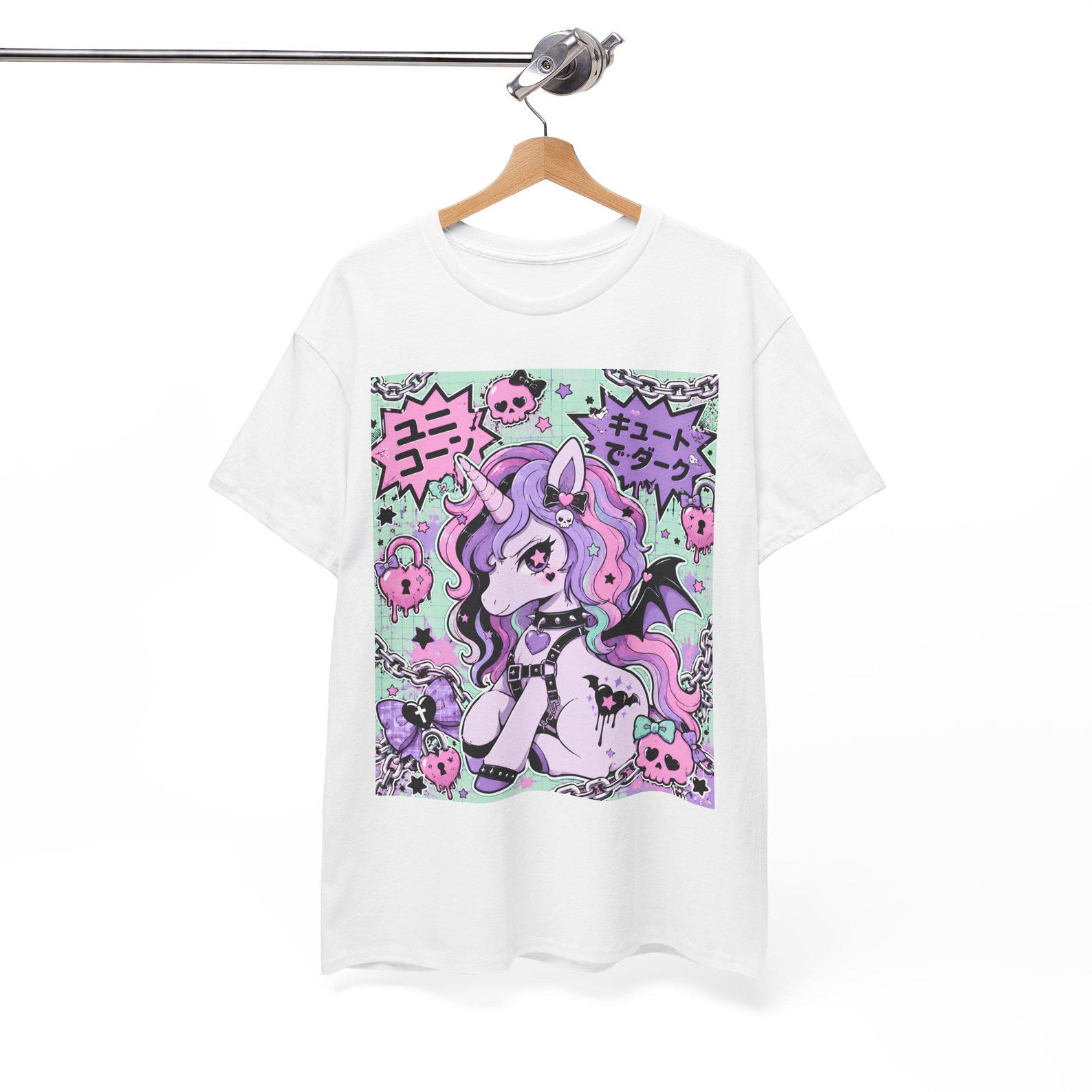 Kawaii Pastel Goth Unicorn T-Shirt | Neon Anime Pony Graphic Tee, pastel gothic M