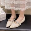 Autumn New Rhinestone Pointed Flat Shoes Women's Shallow Mouth Inner Height Increase Single Shoes Commuting Soft Sole Mary Jane