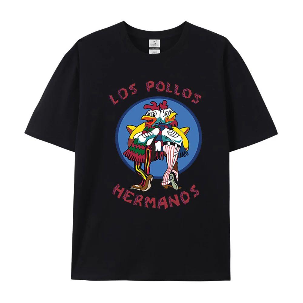 TV Series Merchandise Streetwear Breaking Bad LOS POLLOS Hermanos Retro T-Shirt Print Cotton Short Sleeve Graphic Tee Unisex