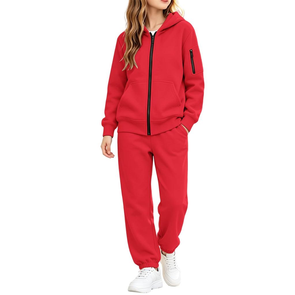 Kids Zip Hoodie and Jogger Pants Set - Two Piece Track Suit, Color Casual Outfit for Boys Girls