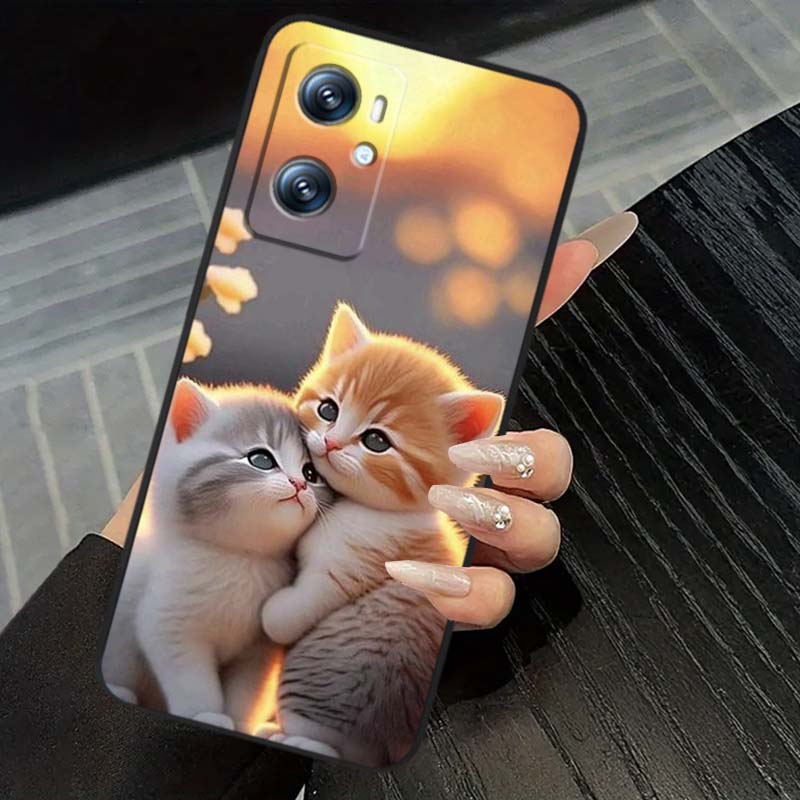 Cute cartoon cat illustration Phone Case For OPPO Reno 5 6 7 A96 A40 A58 Realme GT A74 A78 Neo2 A74 A78 Find X5 X3 X7 X8 Black