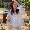 Women's Lemon Green Tea Lace Embroidery Jacquard Shirt - 3D Retro Sun Protection Cardigan for Spring 2026.