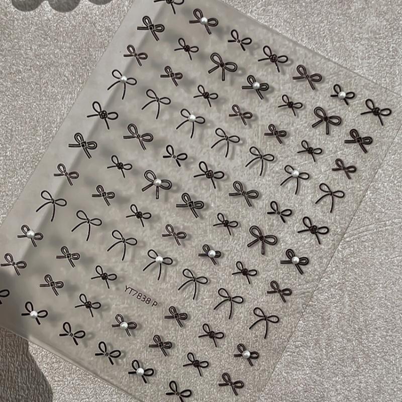 

1PCS 5D Nail Art Stickers Set Pink White Black Bowknot Ribbon Bow Tie Self-Adhesive 3D Nail Decorations Manicure Decals чорний