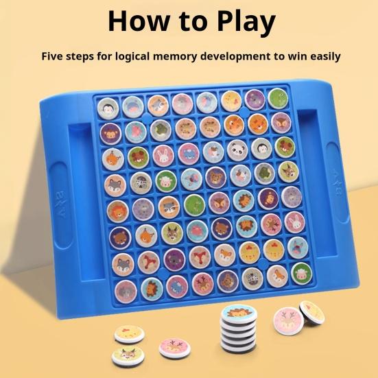

Yousheng Kids Memory Reversi Chess Game 2 Players Cartoon Animal Flipping Chess Game Matching Training Focus Training Toddlers Toddlers Toy синий