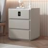 Modern Minimalist Solid Wood Nightstand Cream Style Bedside Table with Wireless Charging Hub Storage Cabinet for Bedroom