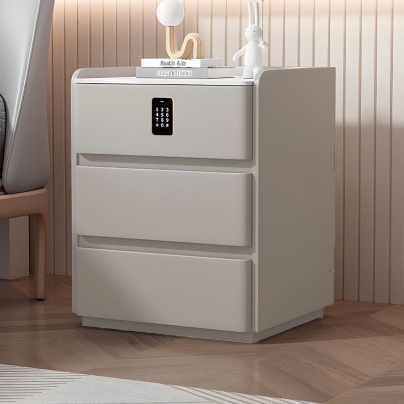 Modern Minimalist Solid Wood Nightstand Cream Style Bedside Table with Wireless Charging Hub Storage Cabinet for Bedroom