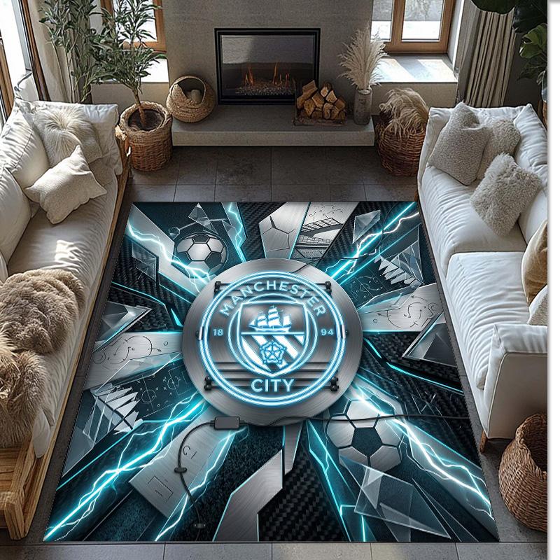 Manchester City Printed Flannel Area Rug Non Slip Soft Polyester Floor Carpet Indoor Decor Mat for Bedroom Living Room Sofa