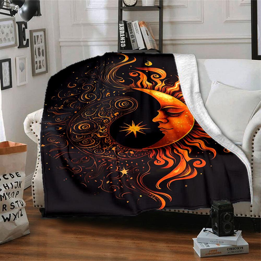 1pc Sun Moon Symbol Blanket - Lightweight Flannel Fleece with Digital Printing, Soft Warm for Sofa, Travel, Camping, Office yy251018262