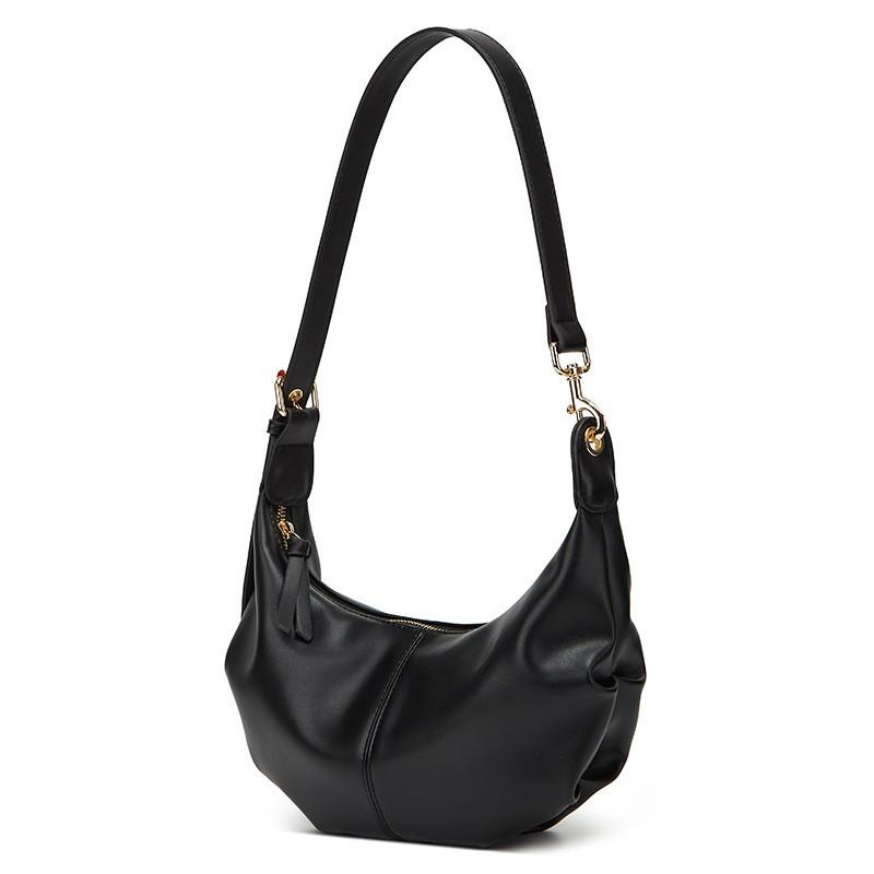 IELGY Korean Style Soft Leather Pleated All-Match Dumpling Bag Casual Simple One-Shoulder Cross-Body Croissant