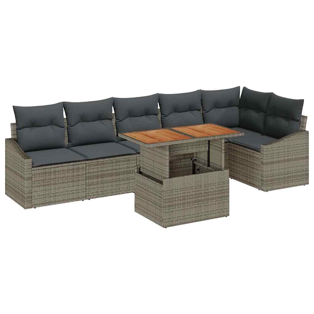 Garden Sofa Set with Storage 7 pcs Grey Poly Rattan