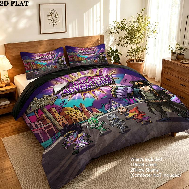 Jojos Bizarre Adventure Pattern Bedding Quilt Set Quilt Cover Pillowcase Home Birthday Gift(1 * Duvet Cover + 2 * Pillowcase, Without Core)