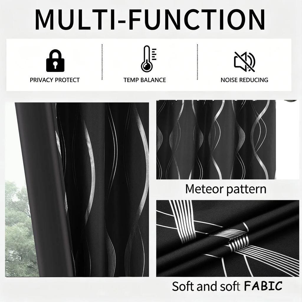 All-Season Curtain Soft Comfortable Dustproof Removable Universal Popular Curtain Blackout Curtain with Gold Foil Wave Pattern, High Precision Drapes