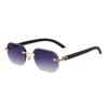 Diamond trimmed rimless glasses men's European and American retro imitation wood grain glasses legs sunglasses UV protection personalized sunglasses