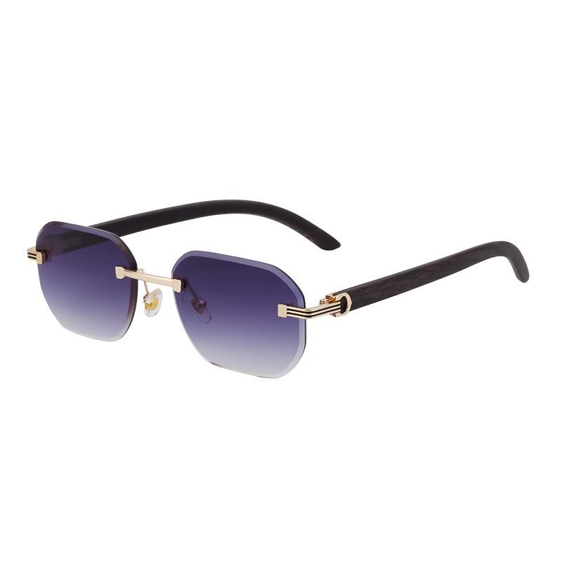 Diamond trimmed rimless glasses men's European and American retro imitation wood grain glasses legs sunglasses UV protection personalized sunglasses