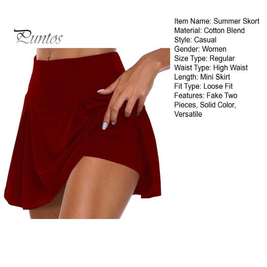 Summer Skort High Waist Solid Color Fake Two Pieces Sport Skort Breathable Fabric Shorts Skirt Daily Wear