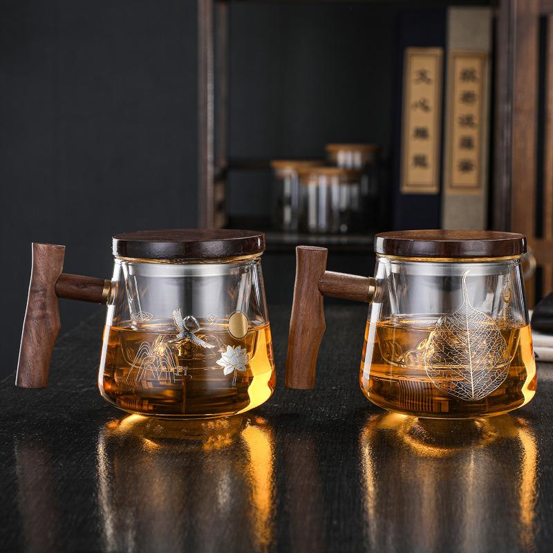 Glass Heat-resistant Tea Separation Tea Cup Personal Office Water Cup Household Filter Flower Teacup with Lid Gift
