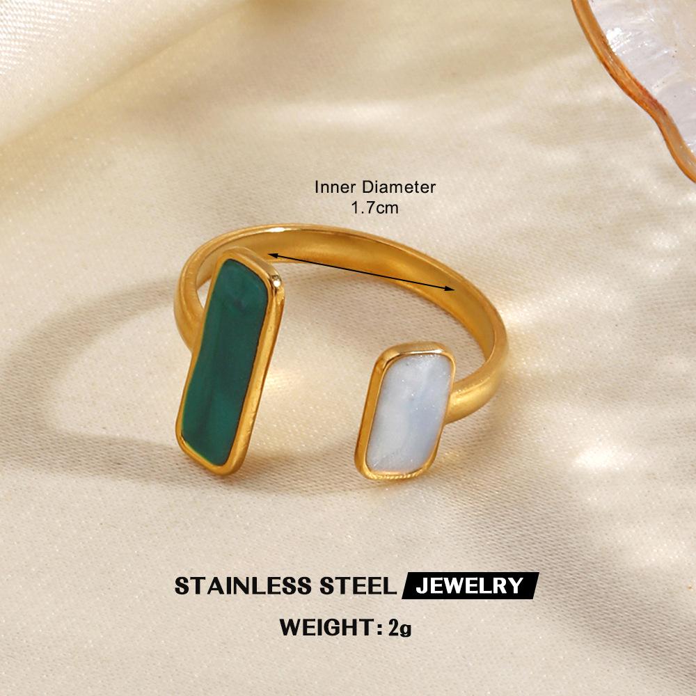 Stainless Steel Green Stone Rings for Women Men Vintage Geometric Metal Heart-Shaped Leaf Circular Open Ring Party Jewelry Gifts
