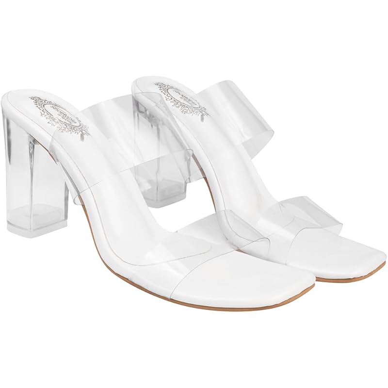 Shoetopia Stylish Trasparent Detailed White Block Heels For Women & Girls /Eu37