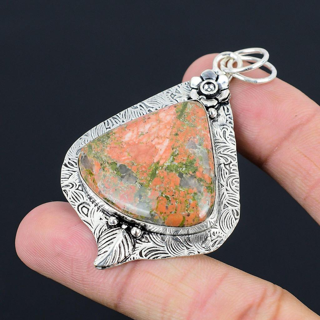 Daughters Day Sale Unakite Stone Flower Wife Pendant Jewelry 925 Sterling Silver