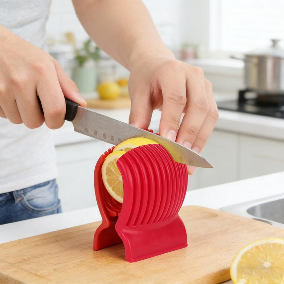 Multiuse Slicer Holder With Firm Grip Ergonomic Dividers Design For Precise Cuts Slicing Shredding Tomatoes Lemons Potatoes Round Fruits Vegetables