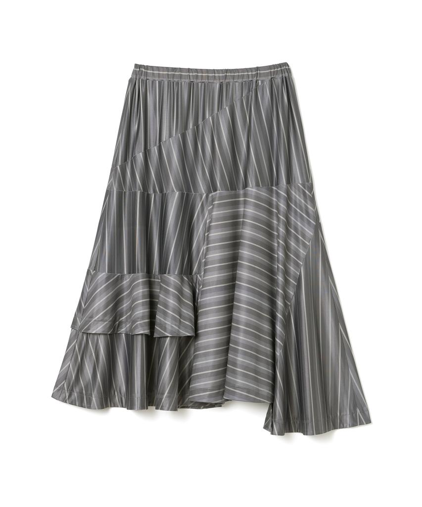 Milo Woman Asymmetric Stripe Midi Skirt [Charcoal]