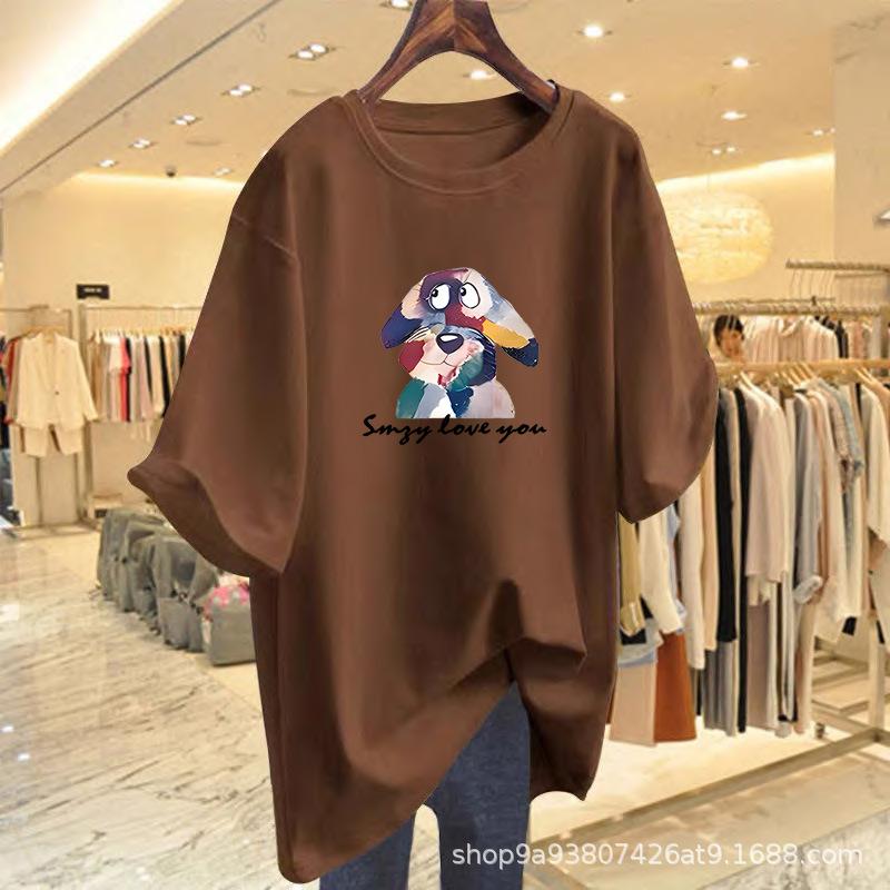 

New cartoon printed t-shirt women s Korean version loose medium and long top bottoming shirt XXXL