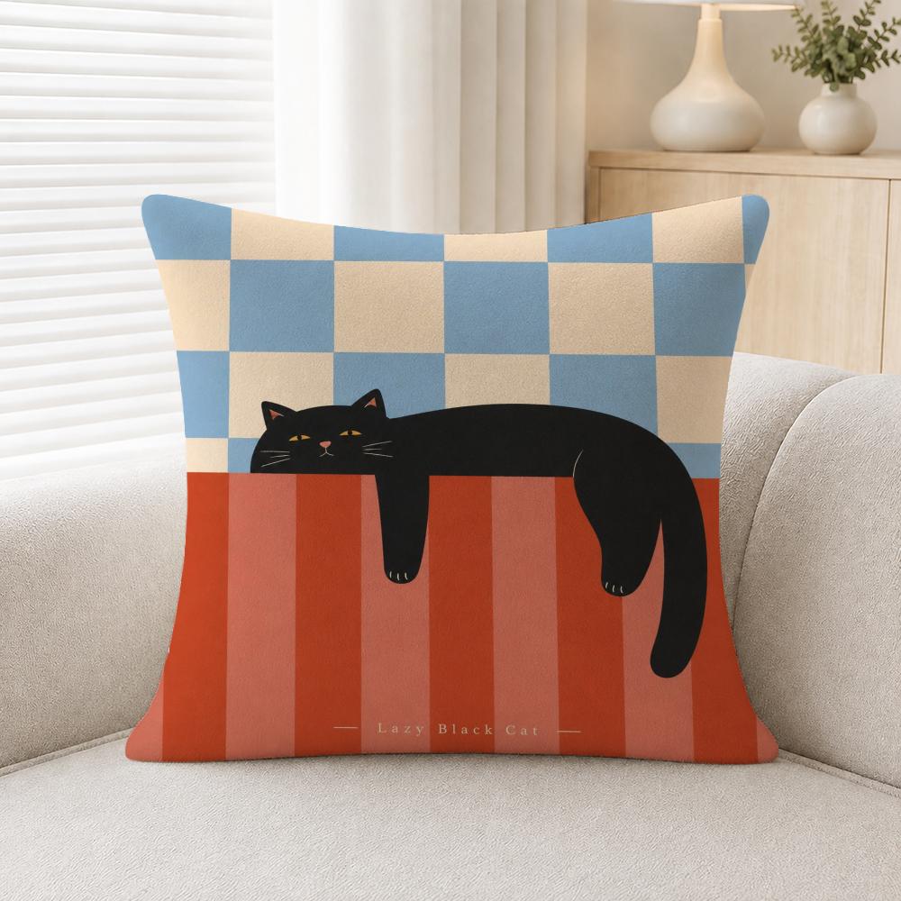 Pattern Lazy Black Cat Pattern Cushion Cover Soft Plush Cushion Covers Fluffy Throw Pillow Cases For Sofa Bedroom Home Decor