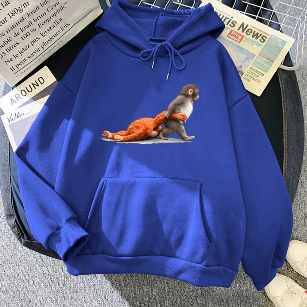 Punch Monkey Graphic Hoodies Cute Humor Animal Shirt Unisex Casual Sweatshirt Comfortable Clothes Comic Pullovers