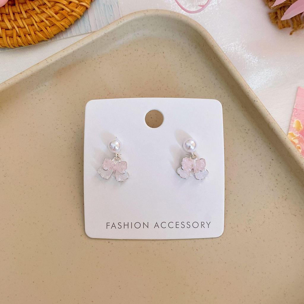 Strawberry Pink Crystal Flower Earrings for Women - 925 Silver Needle, High-End, Small Fresh Design