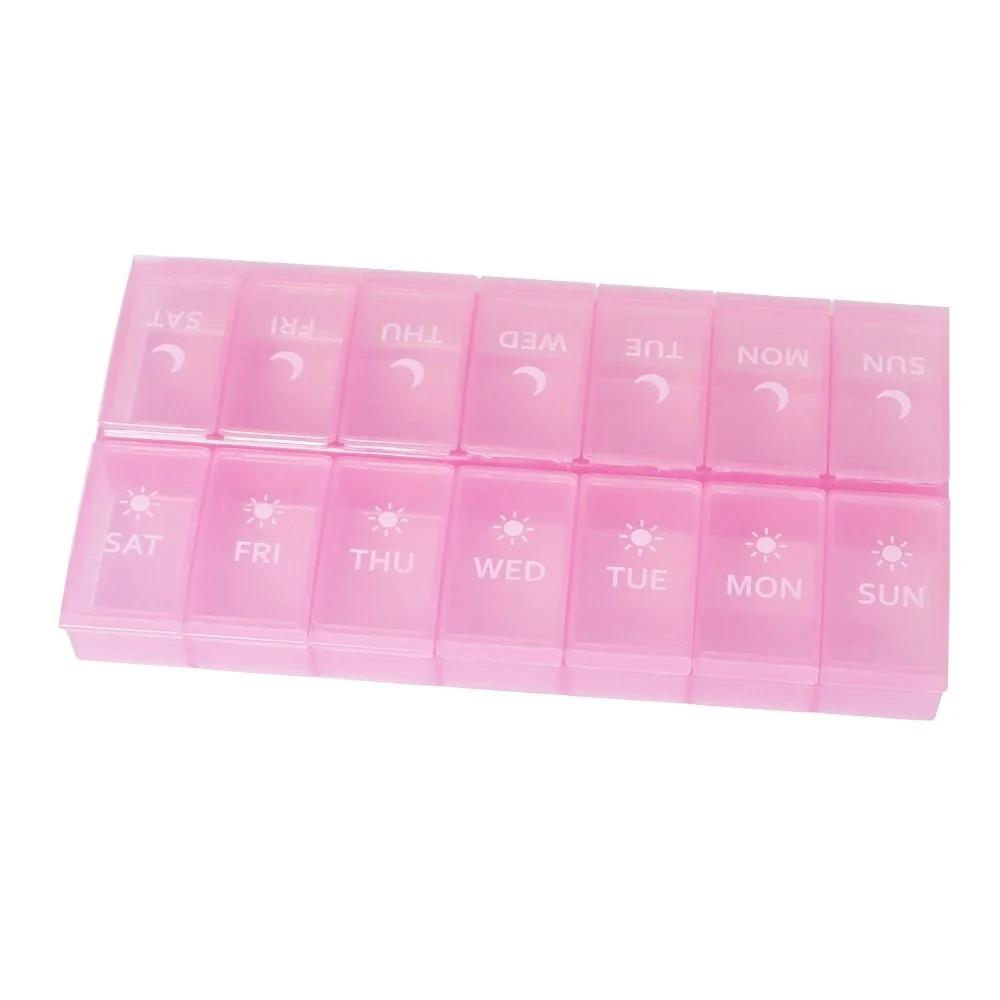 

New Premuim Weekly Portable Pill Box Case Storage Organizer Container 7 Days Twice A Day 14 Grids for Vitamin Medicine Fish Oils