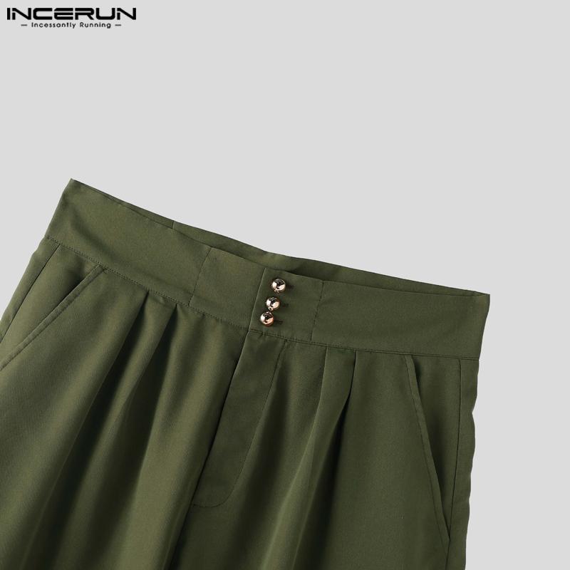 INCERUN Oversized Men Zipper High Waist Solid Casual Wide Leg Pants with Pockets